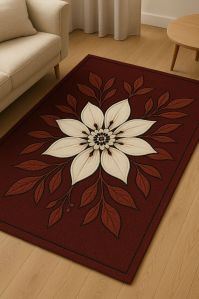 Brown Floral Print Hand Tufted Woolen Carpet