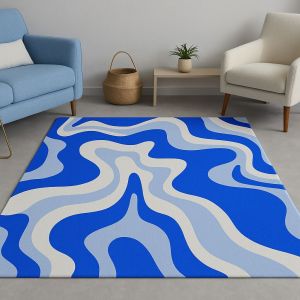 Modern Blue Swirl Abstract Hand Tufted Carpet