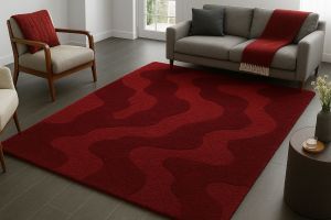 Modern Deep Red Wave Pattern Hand Tufted Carpet