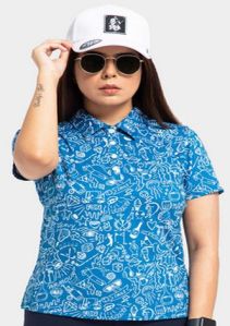 Ladies Doodle Blue Polo T-Shirts