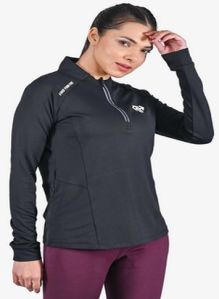 Ladies High Neck Black Polo Jacket