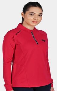 Ladies High Neck Red Polo Jacket
