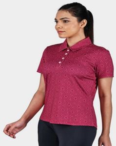 Ladies Pink Geometric Polo T-Shirts