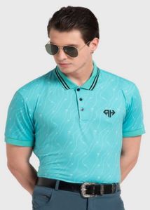 Mens Turquoise Skiing Bolt Polo T-Shirts