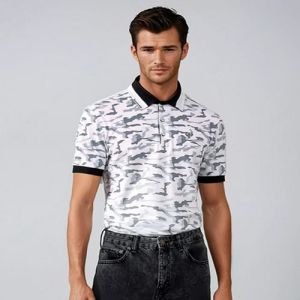 Mens White Camo Golf Polo T-Shirts