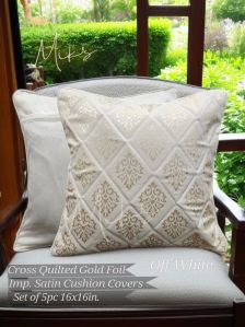Off White Cross Quilted Satin Cushion Covers