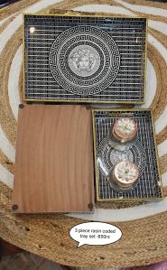 Resin Coated Wooden Serving Tray Set