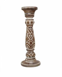 Antique Brown Cerving Wood Candle Holder