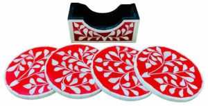 Round Red Bone Inlay Coaster