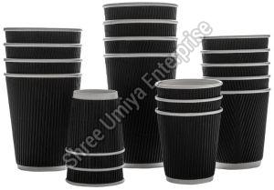 Black 8 Oz Ripple Paper Hot Cup