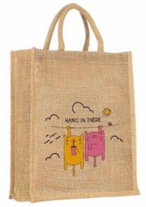 Brown Printed Printed Jute Canvas Bag