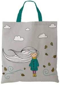 Grey Printed Cotton Loop Handle Carry Bags