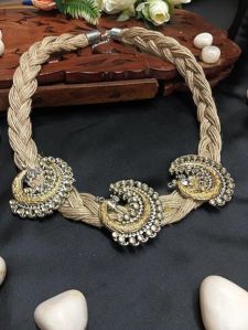 NIPSTec Designer Dual Tone Jute Necklace with Chandbali Accents for Girls