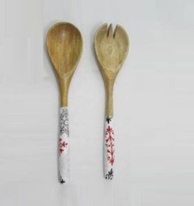 Wooden Servers with Floral Handles