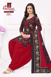Ganpati Red Black Unstitched Suit Set