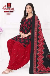 Ganpati Red Black Unstitched Suit Set