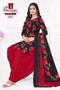 Ganpati Red Black Unstitched Suit Set