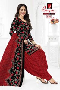 Ganpati Red Black Unstitched Suit Set