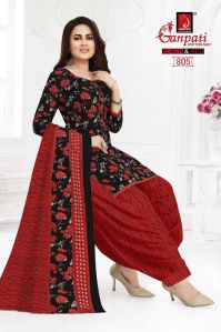 Ganpati Red Black Unstitched Suit Set