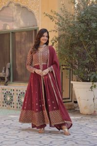 Women Readymade Kurti with Pant & Dupatta Set Faux Georgette