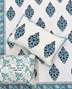 Cotton Hand Block Print Light Blue Color Bedsheet