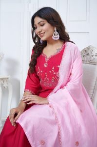 Women Cotton Viscose Silk Fabric With Embroidered Work Dupatta Suit