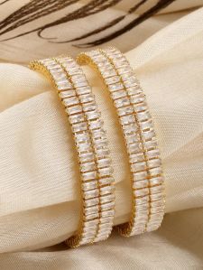 Karatcart Set OF 2 Gold Plated American Diamond Studded Bangles for Women