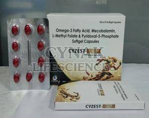 Cyzest Gold Omega 3 Fatty Acids Mecobalamin L Methyl Folate Pyridoxal 5 Phosphate Soft Gel Capsules