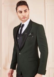 Green Jute Fabricated Suit For Men