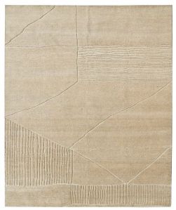 Rectangular Beige Hand Knotted Wool Rug