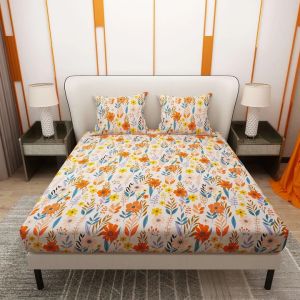 Printed Flower Leaf Design Pillow Covers Bedsheet Set