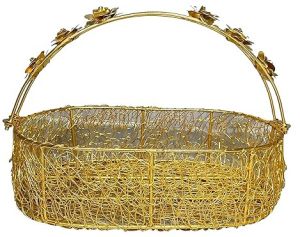 Iron Basket With Decorative Golden Rose