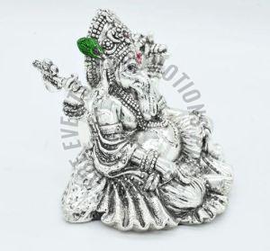 4 Inch Resin Silver Plated Ganesh Statue