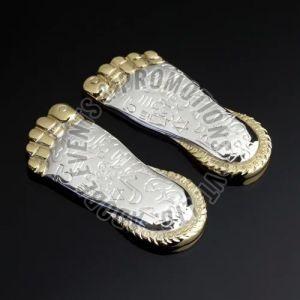 Brass Charan Paduka with Wooden Base