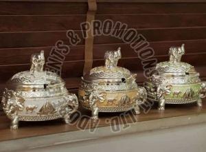 Silver Plated Enamel Elephant Sugar Pot