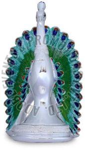 Multicolor Silver Plated Resin Peacock Statue