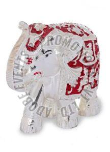 4 Inch Red and Silver Resin Elephant Statue