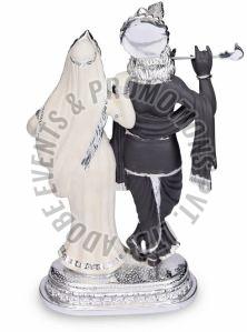 Silver Plated Resin Radha Krishna Statue