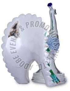 Multicolor Silver Plated Resin Peacock Statue