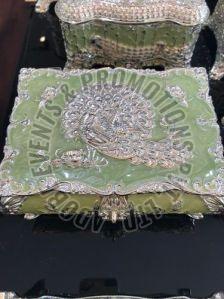 7x4 Inch Green Silver Plated Jewelry Box