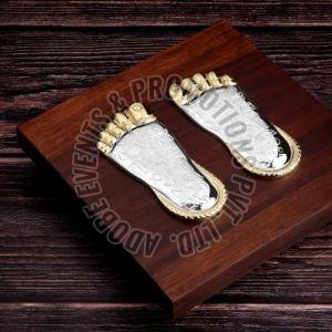 Brass Charan Paduka with Wooden Base