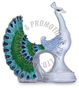Multicolor Silver Plated Resin Peacock Statue
