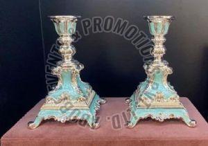 Silver Plated Enamel Candle Holder