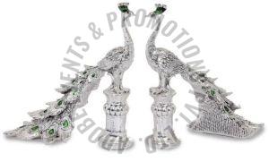 Silver Plated Resin Peacock Pair Statue