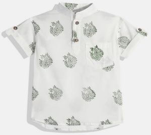 Boys Organic Cotton Green Block Printed Shirts