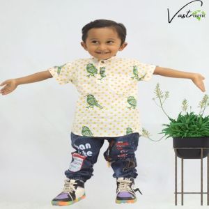 Boys Organic Cotton Bird Block Printed Shirts