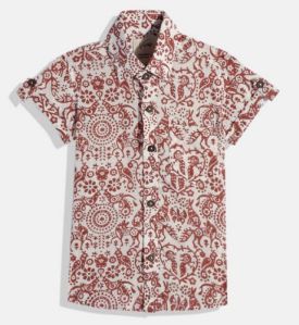 Boys Organic Cotton Brown Block Printed Shirts