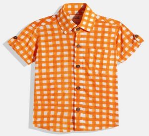 Boys Organic Cotton Orange Check Shirts