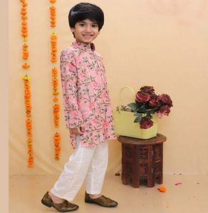 Boys Pink Floral Print Kurta Pajama