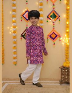 Boys Purple Patola Kurta Pajama